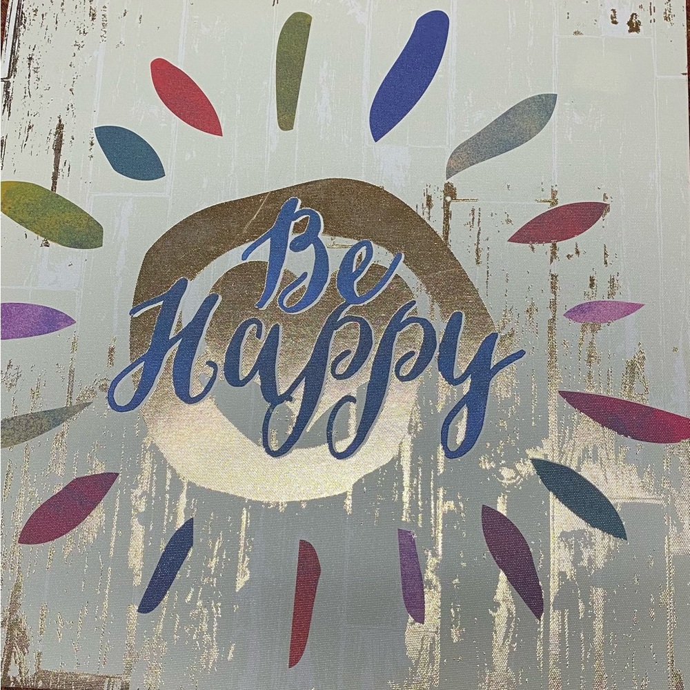 Be Happy Canvas picture in Gold and beige with multicolor highlights